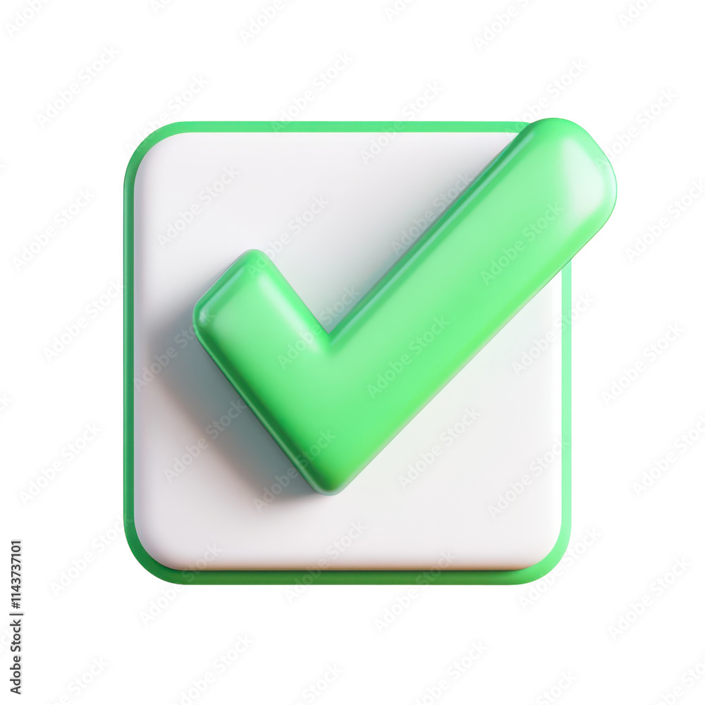 3D Green Check Mark Icon on a White Background for Approval or Success Indicators and Transparent background. 3D Green Check Mark Icon on a White Background for Approval or Success Indicators and Transparent background.