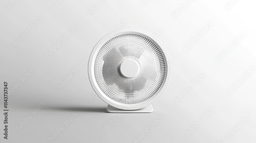 28.Minimalist electric fan vector illustration featuring a round body with three symmetrical blades, enclosed in a mesh-like cover, designed in a clean, simple style against a white background for 28.Minimalist electric fan vector illustration featuring a round body with three symmetrical blades, enclosed in a mesh-like cover, designed in a clean, simple style against a white background for