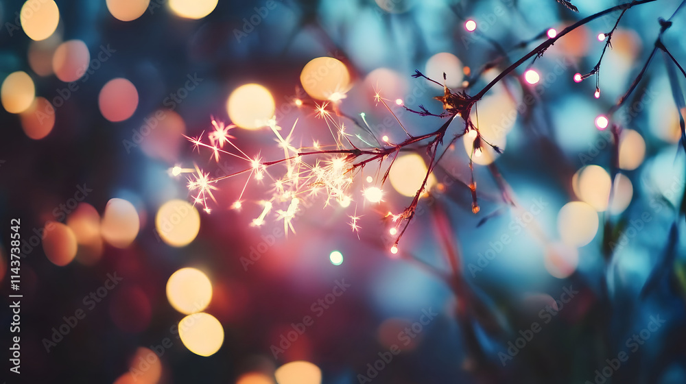 New Year's eve fireworks with a colourful blurred background New Year's eve fireworks with a colourful blurred background