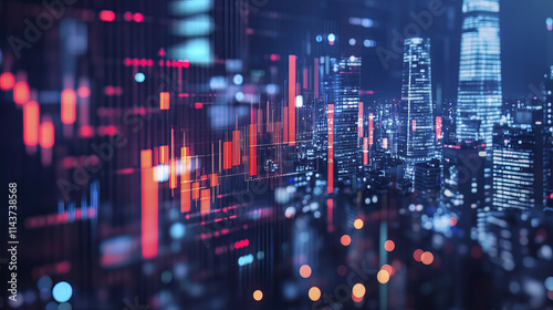 Wallpaper Mural Abstract glowing big data forex candlestick chart over city skyline at night Torontodigital.ca