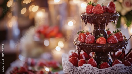 Chocolate Fountain with Fresh Strawberries at Elegant Celebration photo