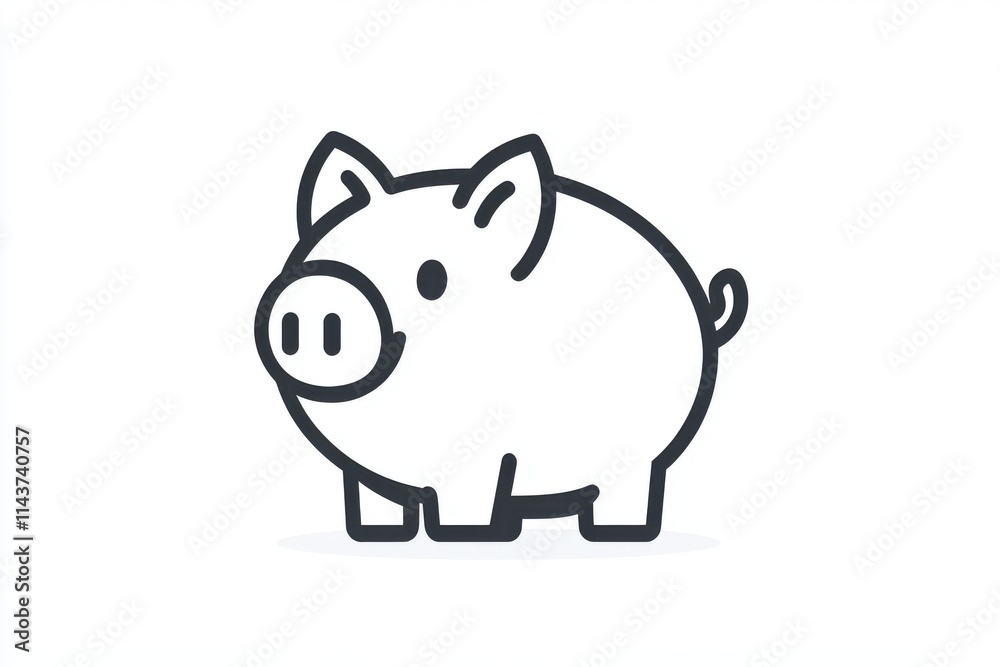 Minimalist piggy bank icon white and black outline simple design flat graphic Minimalist piggy bank icon white and black outline simple design flat graphic