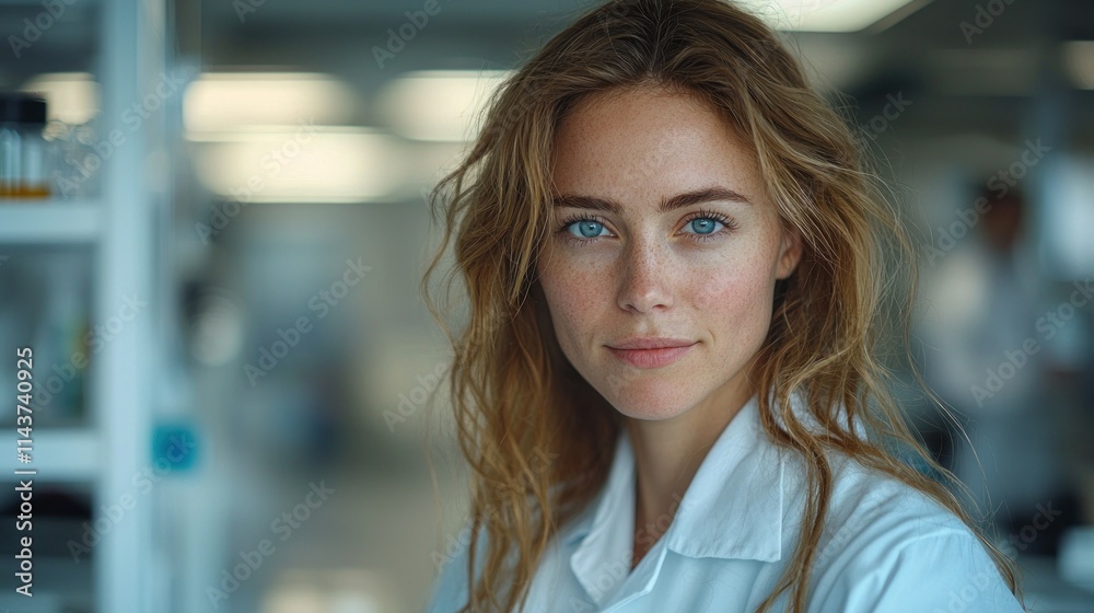 Young woman in a lab coat, smiling in a laboratory setting. Young woman in a lab coat, smiling in a laboratory setting.