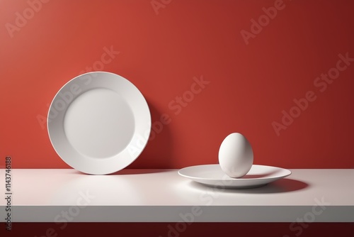 there is a white plate and a white egg on a white table