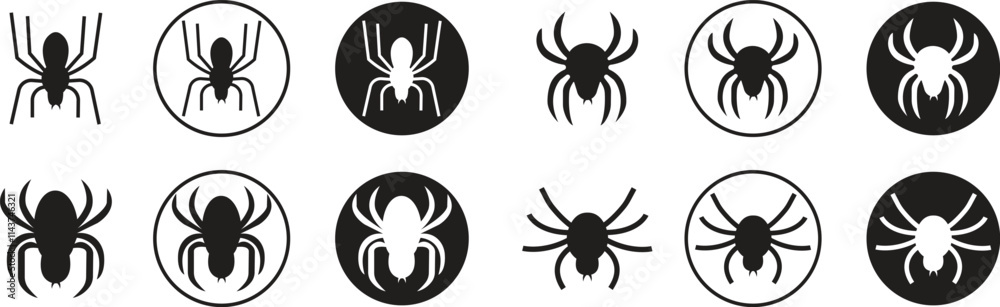 Widow spider icons set in trendy flat styles. Deadly venomous spider. Jumping spider vectors illustration. Halloween, spooky and haunted concepts designs elements isolated on transparent background. Widow spider icons set in trendy flat styles. Deadly venomous spider. Jumping spider vectors illustration. Halloween, spooky and haunted concepts designs elements isolated on transparent background.