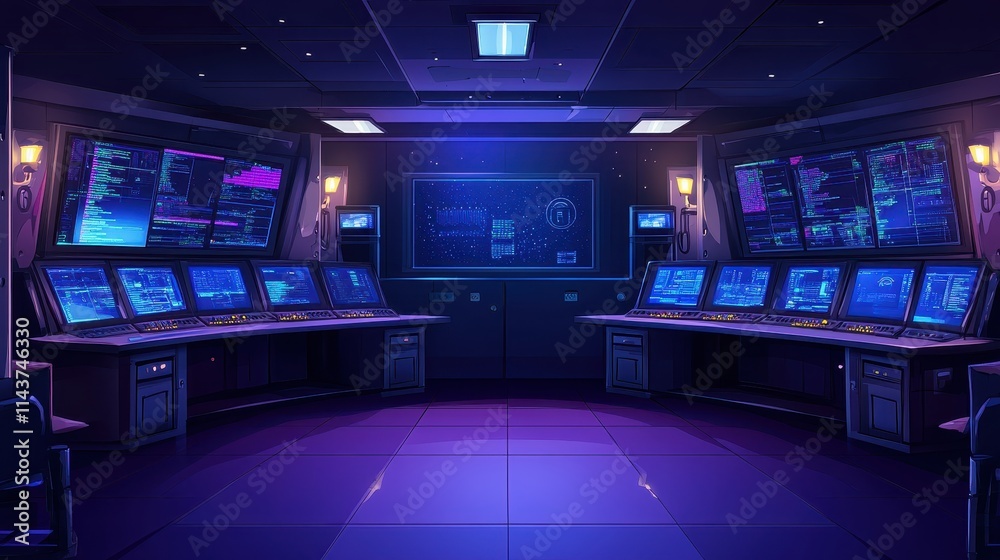 A sophisticated vector cybersecurity command center with multiple screens and analysts at work, showcasing real-time data monitoring, threat analysis, secure environments, and a high-tech setup A sophisticated vector cybersecurity command center with multiple screens and analysts at work, showcasing real-time data monitoring, threat analysis, secure environments, and a high-tech setup