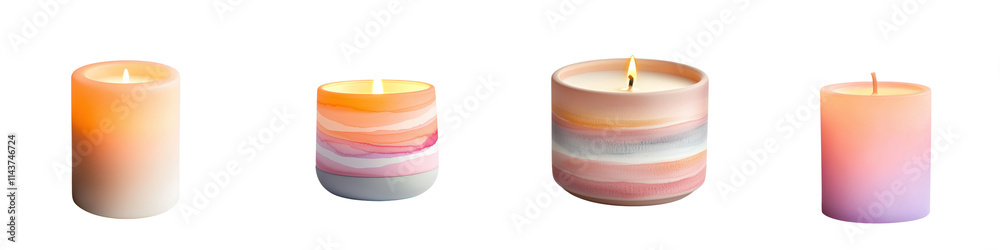 Assortment of Scented Candles in Soft Hues Radiating Cozy Ambiance and Tranquil Vibes