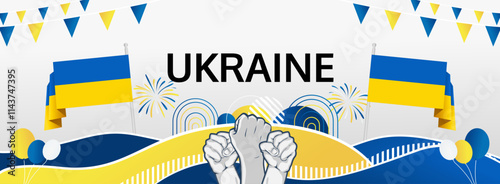 Ukraine Independence Day greeting banner concept. August 24th is celebrated as Ukrainians National Day. Nice template with flag and raised fist, great for nationalism poster.