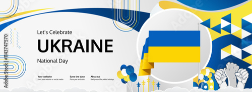 Ukraine Independence Day greeting banner concept. August 24th is celebrated as Ukrainians National Day. Nice template with flag and raised fist, great for nationalism poster.