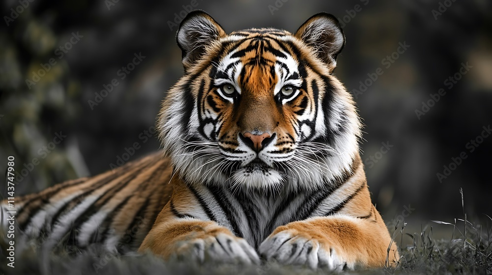 Majestic Tiger Portrait. Powerful and Wild Animal. Majestic Tiger Portrait. Powerful and Wild Animal.