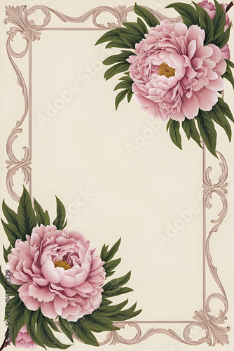 Rose Flower Corner border frame pink background for wedding invitation card design, rose Flower frame card wedding background