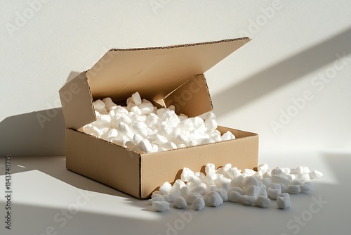 open box with packing peanuts 