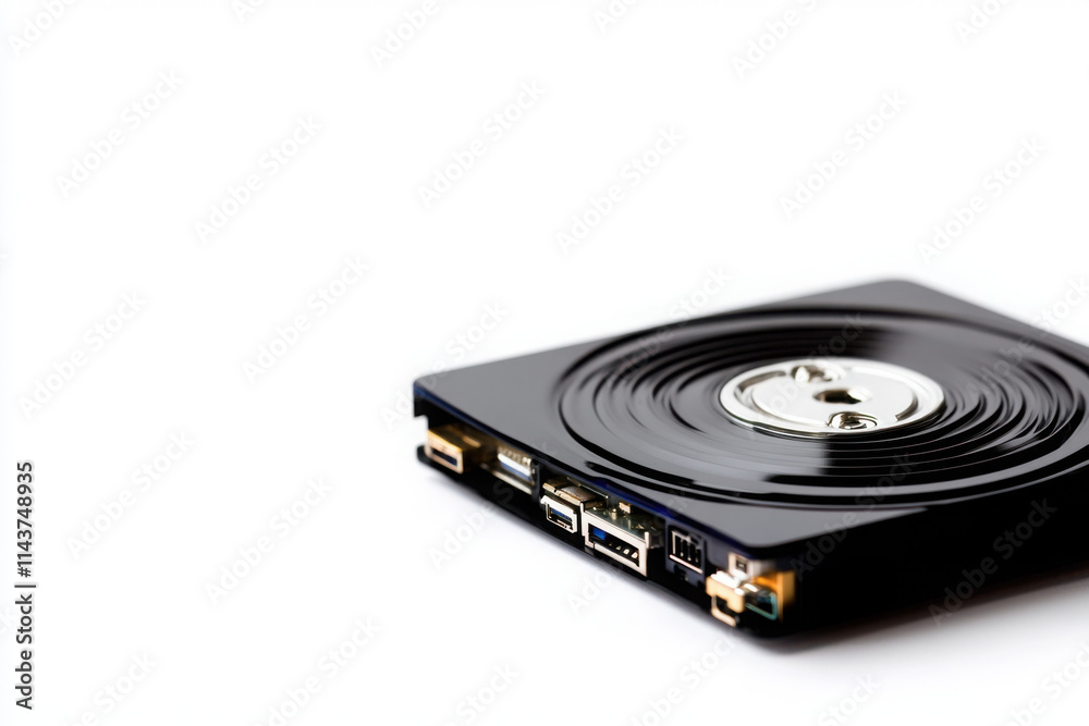 Stylish black external hard drive with USB ports and sleek design. Stylish black external hard drive with USB ports and sleek design.