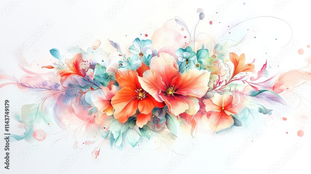 Abstract watercolor art of a whimsical bouquet with delicate, flowing petals and soft brushstrokes Abstract watercolor art of a whimsical bouquet with delicate, flowing petals and soft brushstrokes