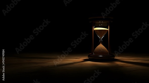Hourglass with sand running out as the clock nears midnight capturing the feeling of time running toward change photo