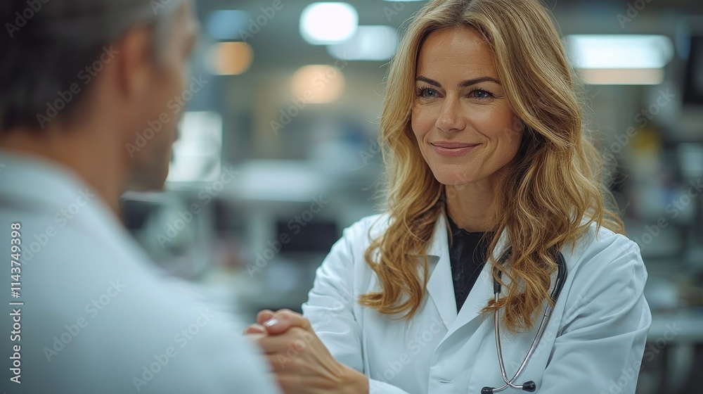 Doctor interacting with a patient in a medical setting. Doctor interacting with a patient in a medical setting.
