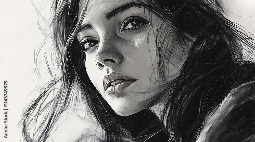 Monochromatic portrait of a pensive woman. Monochromatic portrait of a pensive woman.