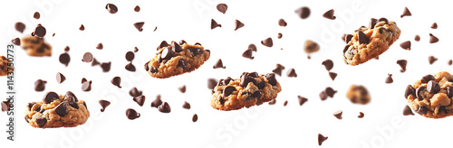 Wallpaper Mural Chocolate Chip Cookies Falling, Chips Flying, Isolated on White Background Torontodigital.ca