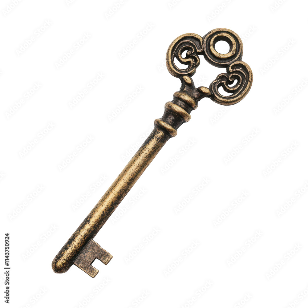 Antique Golden Door Key Isolated on White Background for Vintage Decor and Creative Projects and Transparent background. Antique Golden Door Key Isolated on White Background for Vintage Decor and Creative Projects and Transparent background.