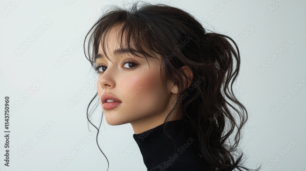 Profile portrait of a young woman with elegant hairstyle and makeup Profile portrait of a young woman with elegant hairstyle and makeup