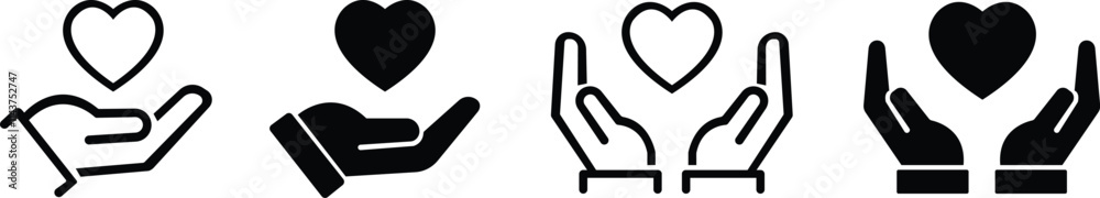 Heart in hand icon set.Donation and giving aid concept , Hands holding heart icon.Love icon. Health, medicine symbol. Healthcare hands holding heart flat and line style - stock vector. Heart in hand icon set.Donation and giving aid concept , Hands holding heart icon.Love icon. Health, medicine symbol. Healthcare hands holding heart flat and line style - stock vector.