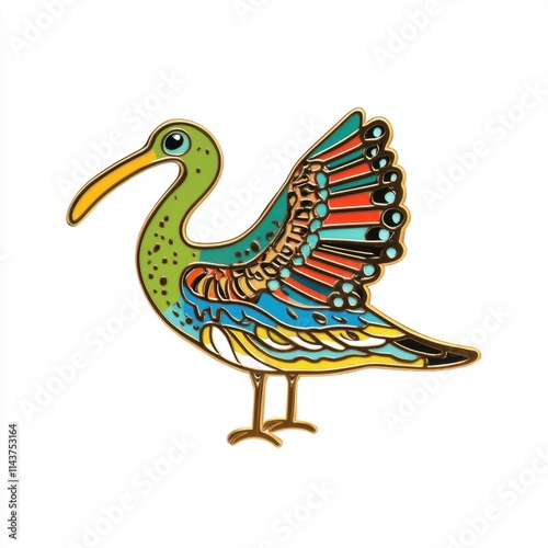 Colorful illustration of a bird with vibrant patterns and an animated style. photo