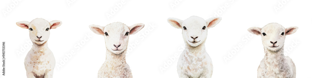 Adorable Fluffy Lambs in Grassy Field at Farm Adorable Fluffy Lambs in Grassy Field at Farm