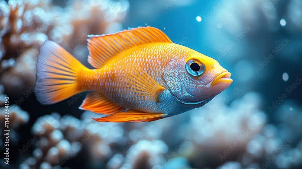 Vibrant orange fish swimming near coral reef. Vibrant orange fish swimming near coral reef.