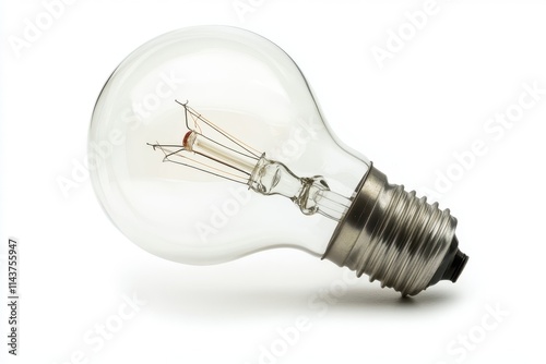 A clear incandescent light bulb with a visible filament