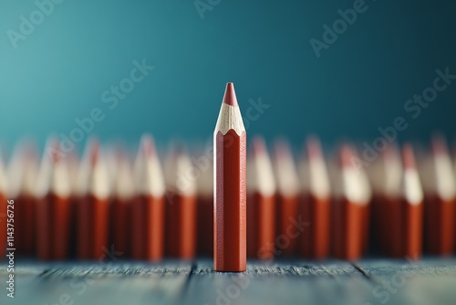 A standout red pencil rests prominently among many ordinary pencils, visually representing the themes of individuality, creativity, and the courage to be different.