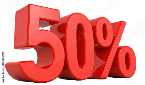 png red 50 fifty percent sign discount sale graphic resource cut out on white backround with shadow 300dpi photo