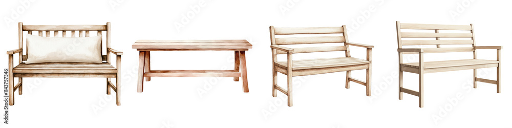 Elegant Wooden Outdoor Furniture Set for Garden or Patio Relaxation and Dining Elegant Wooden Outdoor Furniture Set for Garden or Patio Relaxation and Dining