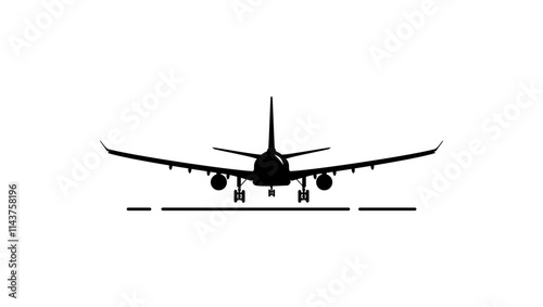 plane landing, black isolated silhouette
