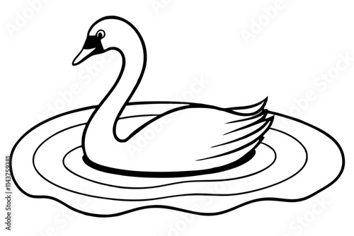 Graceful Swan Floating in a Calm Lake with Subtle Ripples - Vector Line Art photo