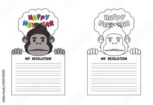 New Year Writing Resolution Craft Activity for Kids Animal Set Gorilla