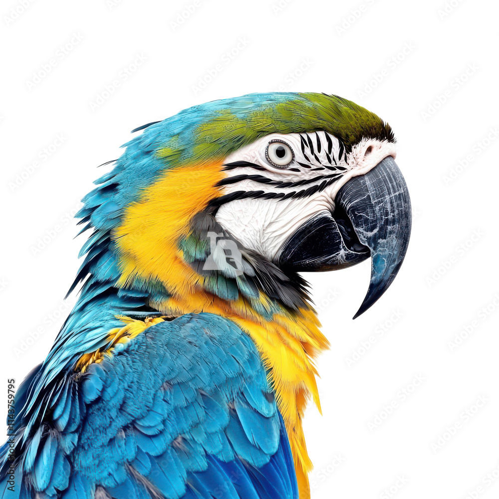 Vibrant Blue and Yellow Macaw Isolated on a White Background Perfect for Educational and Creative Projects and Transparent background. Vibrant Blue and Yellow Macaw Isolated on a White Background Perfect for Educational and Creative Projects and Transparent background.