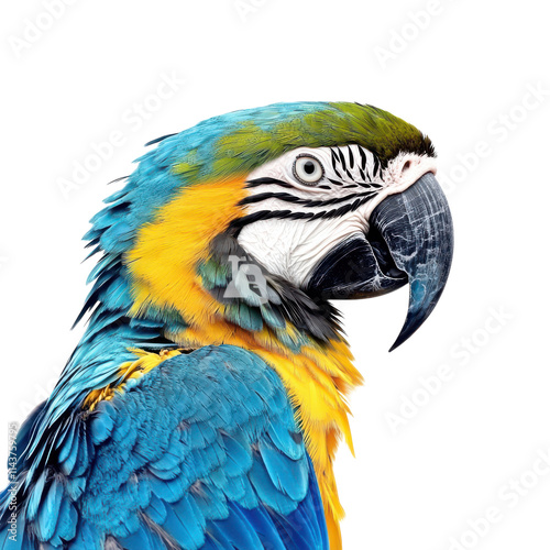 Vibrant Blue and Yellow Macaw Isolated on a White Background Perfect for Educational and Creative Projects and Transparent background.