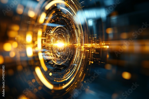 A mesmerizing spiral tunnel of glowing lights forms a vivid abstract pattern, representing endless possibilities, change, and the dynamic flow of time and space.