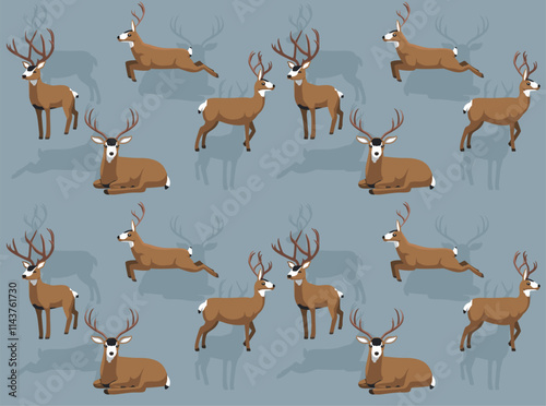 Mule Deer Cartoon Character Seamless Wallpaper Background