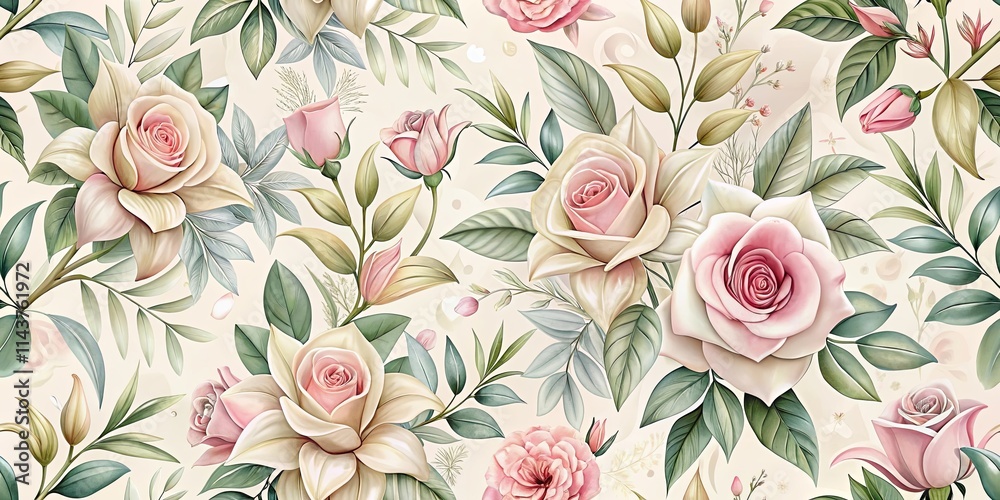 Elegant Pastel Rose Floral Pattern for Textile and Wallpaper Designs