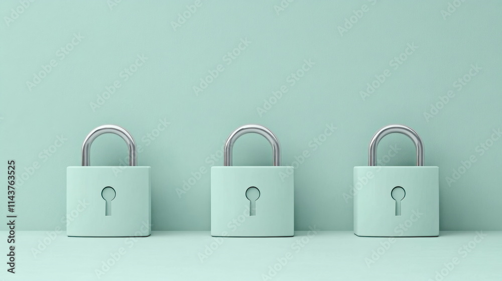 Securing data padlocks on mint green background digital security minimalist design Securing data padlocks on mint green background digital security minimalist design