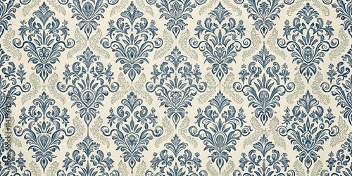Elegant Damask Pattern in Blue and Beige Hues Ideal for Fabric, Wallpaper, or Textile Design