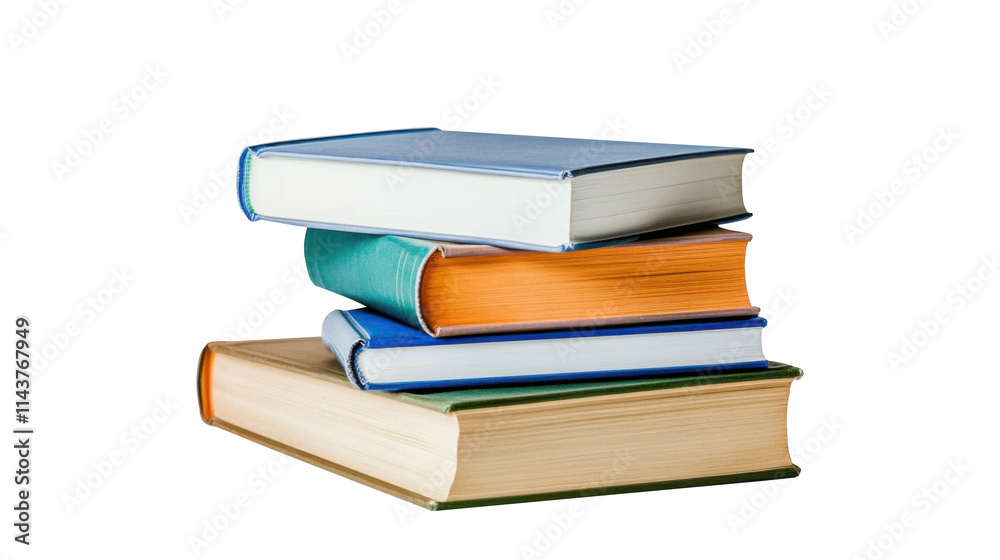 A disorganized stack of four books, slightly tilted, arranged casually on a transparent background. A disorganized stack of four books, slightly tilted, arranged casually on a transparent background.