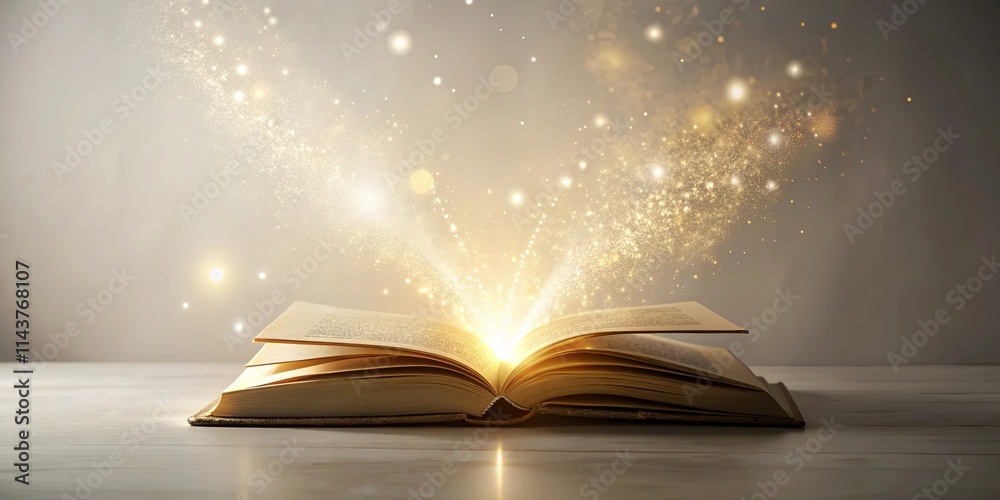 Open book with magical golden light emanating from its pages Open book with magical golden light emanating from its pages