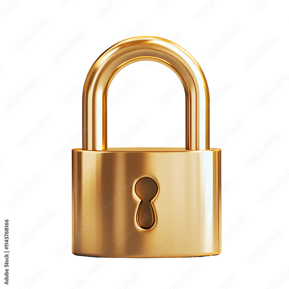 Golden Padlock, Security Symbol, Isolated on White Background, 3D Render, Secure, Safety, Protection, Privacy, Access, Lock, Transparent Background Golden Padlock, Security Symbol, Isolated on White Background, 3D Render, Secure, Safety, Protection, Privacy, Access, Lock, Transparent Background