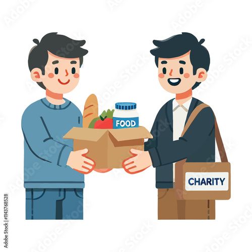 illustration of a man donating a box of food to charity in flat design