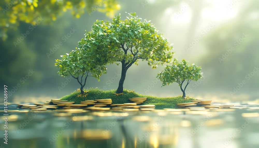 Small trees sprouting from gold coins Small trees sprouting from gold coins
