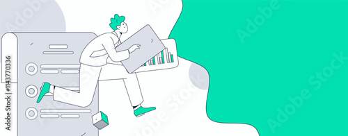 Flat vector illustration of business people operating work scene
