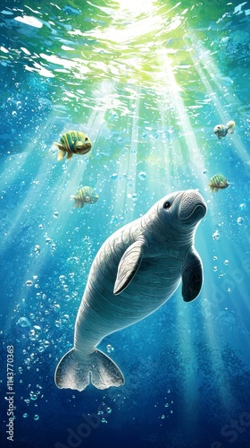 Manatee in Sunlit Ocean Waters. photo