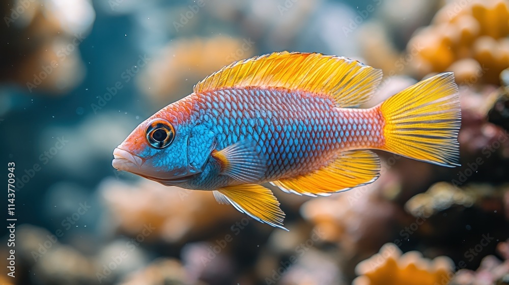 Vibrant blue and yellow fish in coral reef. Vibrant blue and yellow fish in coral reef.